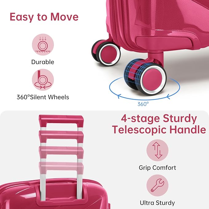 Carry On Luggage 22x14x9 Airline Approved, 20 Inch Expandable Hardshell Luggage Carry-on Suitcases with Spinner Wheels, Carry On Suitcase Set for Women (ROSE RED) - Image 4