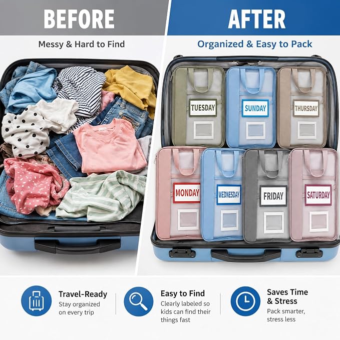 7 Pack Closet Organizer Storage Bags with Day Labels, Weekly Clothing Organization System for Closet & Drawer, Foldable Fabric Storage Cubes for Clothes, Socks, Underwear & Accessories - Image 6