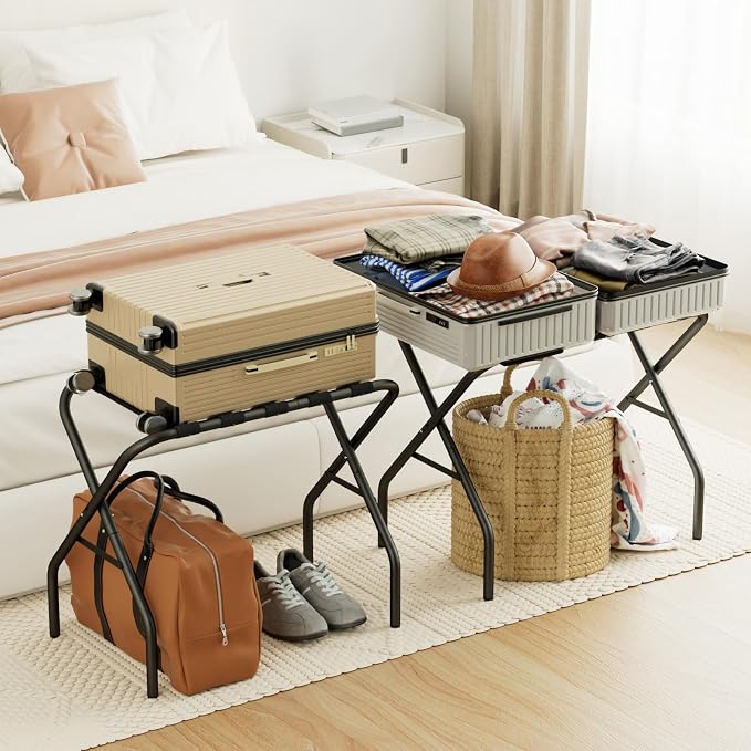 AMHANCIBLE Luggage Rack, Foldable Suitcase Stands Set of 2, Metal Luggage Holder for Guest Room, Bedroom, Hotel, Holds up to 110 lb, Easy Assemble, Black HLR01BK - Image 2