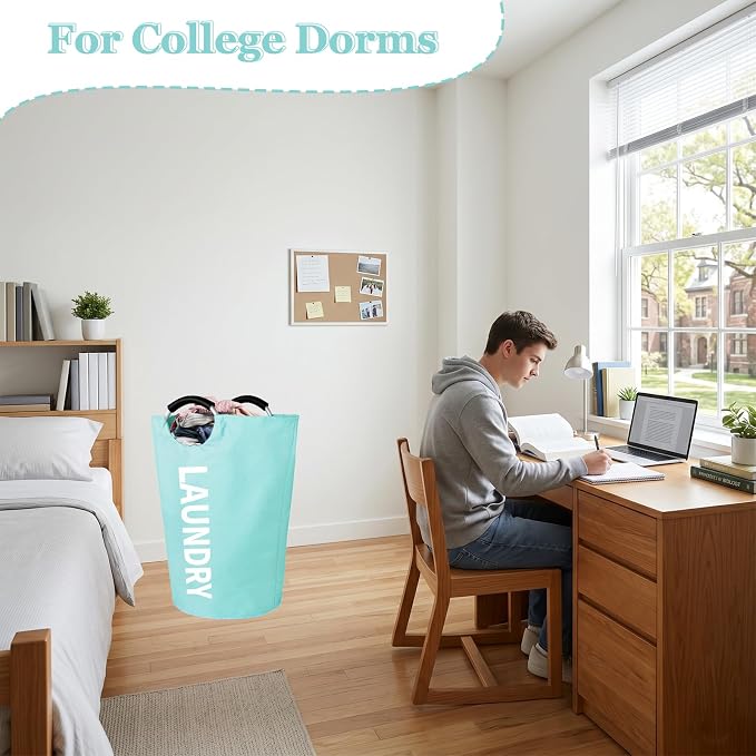 WOOHA 125L Large laundry basket,Collapsible laundry hamper, Tall Clothes Baskets Folding Washing Bin Foldable Fabric Hamper Bags for Bedroom, Closet,Bathroom,College,laundry bag,lightblue - Image 3