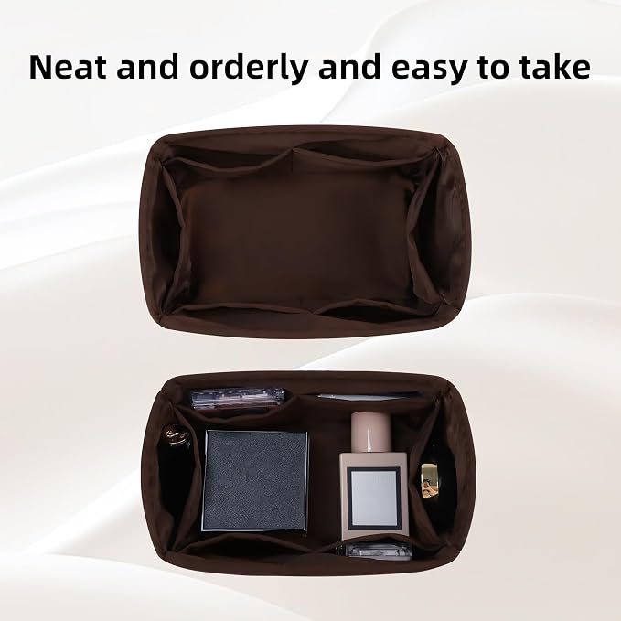 DGAZ Silk Purse Organizer Insert Fits LV Speedy 16/20/25/30/35/45 bags，Silky Smooth Bag Organizer，Luxury Handbag & Tote Shaper（Global Brown，SP20） - Image 5