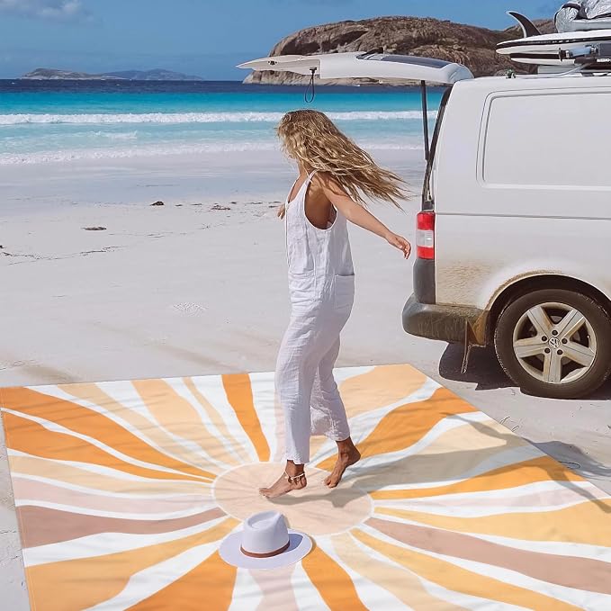 Waterproof Sandproof Beach Blanket, 78" x 86" Large Beach Mat for 2-4 Adults, Lightweight Polyester Outdoor Picnic Blanket for Travel, Camping, Hiking, Beach Essentials for Vacation - Image 4
