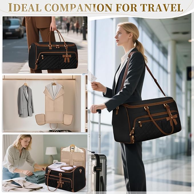 RAINSMORE Garment Bags for Travel Women Convertible Garment Duffle Bag for Hanging Clothes, Large Carry On Garment Bag with Shoe Bag & Wet Pocket, Foldable Dress Suit Business Travel Weekender Bags - Image 5