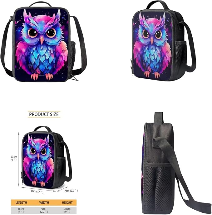 Purple Owl Backpack and Lunch Bag Set for Girls Large Capacity Kids Bookbag with Pencil Case Adjustable Lightweight School Bag for Kindergarten, Elementary & Middle School - Image 4