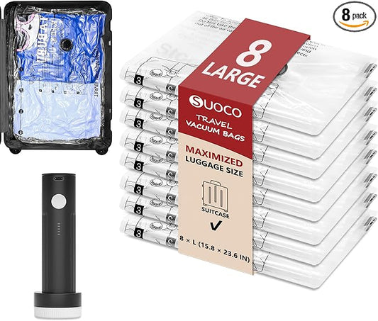 Travel Vacuum Bags for Clothing with Rechargeable Electric Pump, Compression Packing Cubes Organizer Storage for Luggage Suitcase, Space Saver Seal Bags for Vacation Cruise, 8 Large by SUOCO