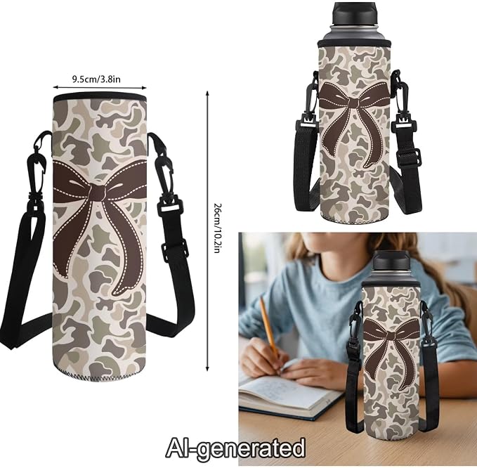 Brown Camo Bow 4 Piece School Backpack Set for Kids, 17 Inch Multi-Pocket Backpack with Lunch Bag, Pencil Case and Water Bottle Holder for Elementary Middle School - Image 7