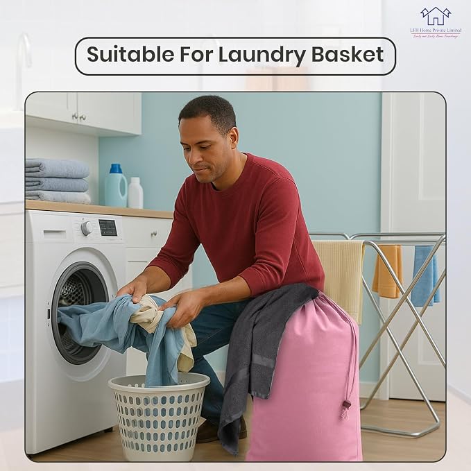 LFH Home Large Premium Cotton Rich Canvas Laundry Bag with Drawstring and Handles Heavy Duty, Multi-Use, Washable for Home, Travel, College or Storage 20x30 (Pack of 4)-Pink - Image 5