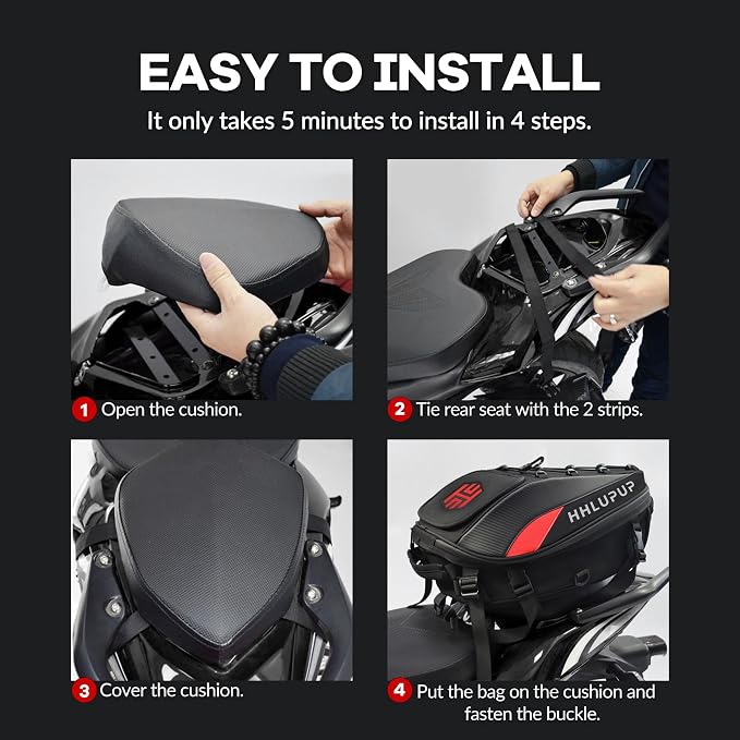 38L Motorcycle Tail Bag Seat Helmet Large Capacity Motorcycle Backpack Waterproof Luggage Bag Red - Image 8