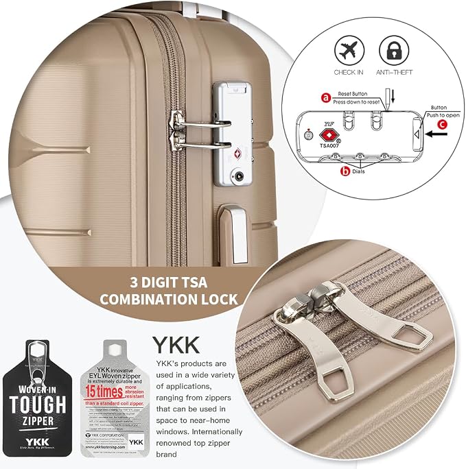 Somago Luggage Sets 4 Piece Lightweight Hardside Polypropylene Travel Suitcases with Double Spinner Wheels and TSA Lock,Noble Golden - Image 3