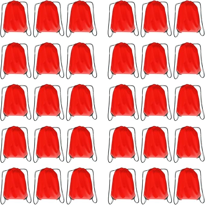 Drawstring Backpack Bulk 30 Packs Draw String Bags for Gym Sports Trip Pedestrianism Cinch Sack DIY for Women Men(Red) by Unknown