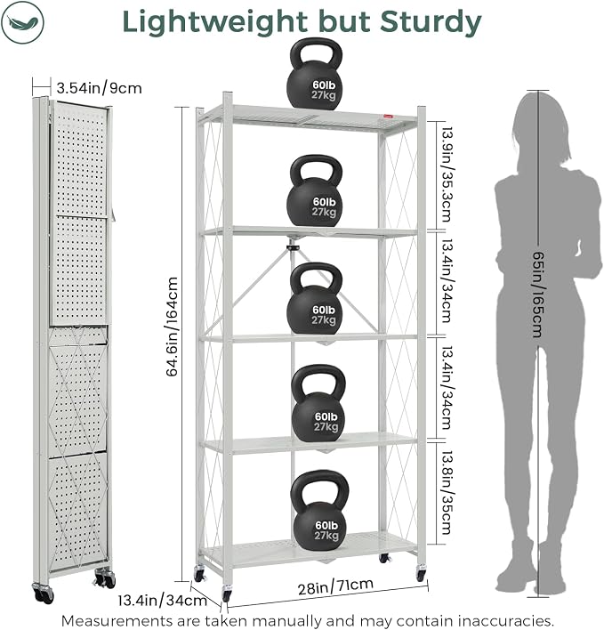 DEANIC 5 Tier Foldable Storage Shelves with Wheels, Large Capacity Shelving Unit, Freestanding Metal Wire Shelf Rack, No Assembly Organizer Rack for Garage Kitchen, Basement, Pantry Gray,4 Pack - Image 2