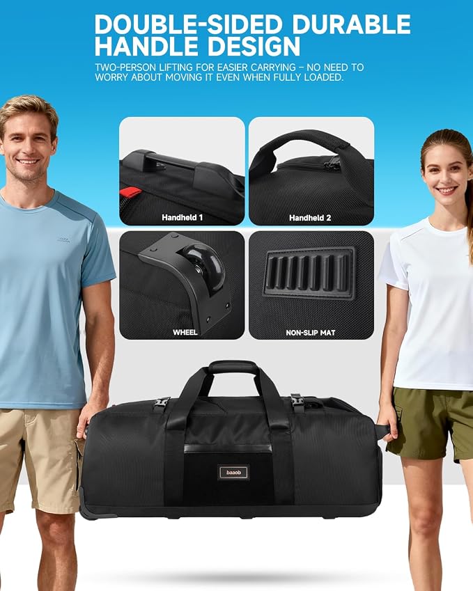 Foldable 120L Rolling Duffle Bag with Wheels | Extra Large Travel Duffle Bag with Shoes Compartment, Backpack Straps Gym Bag for Weekend & Overnight Trips, Camping, Moving | Includes 3 Packing Cubes - Image 6