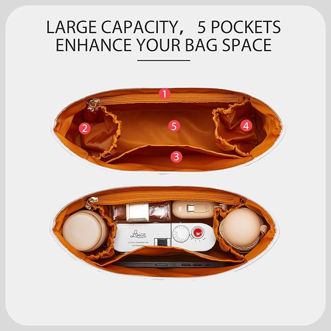 Dupont Paper Brooklyn 28 Bag Insert, Lightweight Purse Organizer for Coach Brooklyn 28 Shoulder Bags, Handbag Inner Divider Shaper with Elastic Cup Holder Smooth Zipper,White&Honey - Image 3