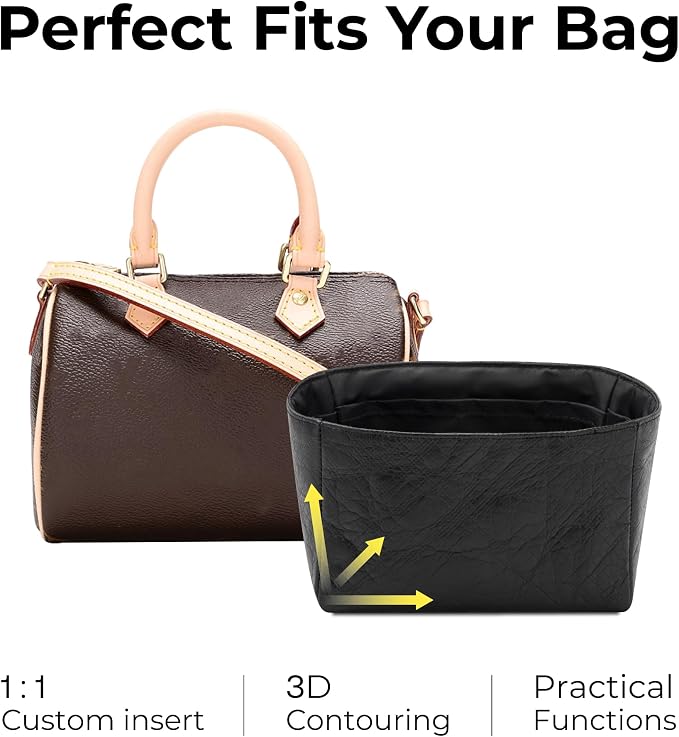 Purse Organizer Insert for LV Speedy Nano Handbag,Custom Fit Inside Premium Matte Black Lightweight WaterResistant Tote Bag Insert with Cup Holder Accessories - Image 3