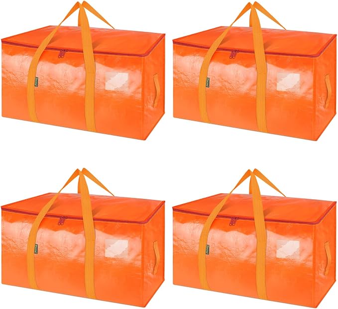 BALEINE 4-Pack Oversized Moving Bags with Reinforced Handles, Heavy-Duty Storage Tote for Clothes, Moving Supplies (Orangel, 4-Pack) by BALEINE