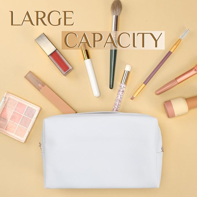 50 Pcs Makeup Bag Bulk PU Leather DIY Cosmetic Plain Preppy Makeup Pouch Portable Waterproof Toiletry Bags for Women Travel Pencil Case Cosmetic Organizer (White) - Image 4