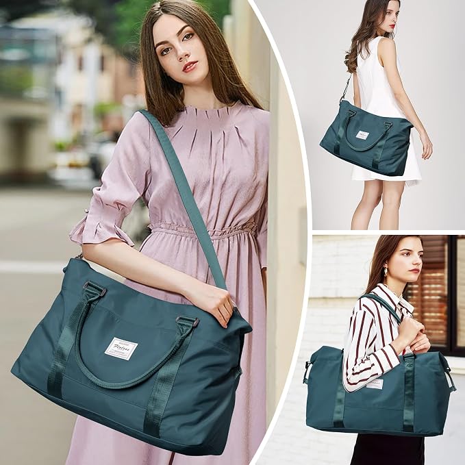 HYC00 Travel Duffel Bag with Toiletry Bag,Weekender Overnight Bag for Women,Carry-on Bag with Wet Pocket,Gym Bag,Extra Large,Peacock Blue - Image 8
