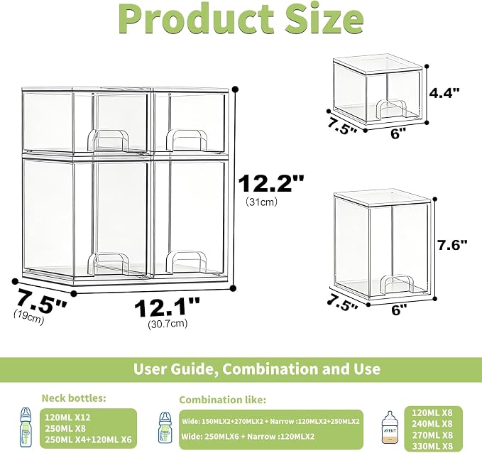 Baby Bottle Storage Organizer: Clear Stackable Storage Drawers, Acrylic Bottles Station Organizer Container for Countertop, Vanity, Bathroom, Cabinet Organization - 4 Pack - Image 2