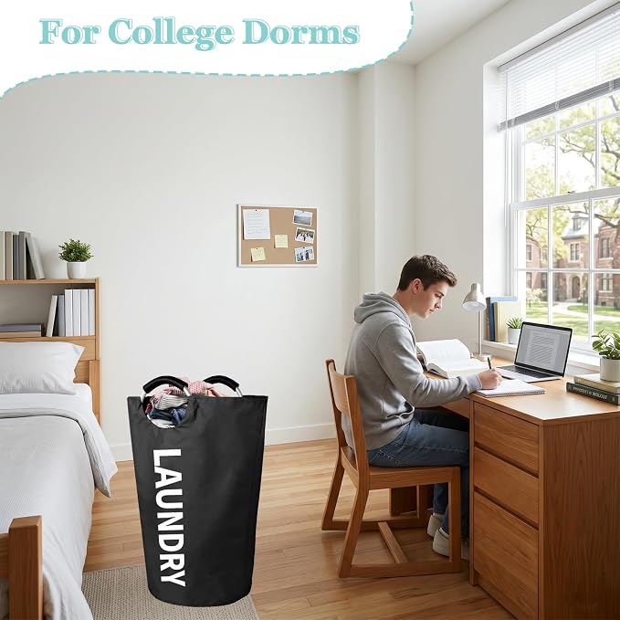 WOOHA 95L Large laundry baskets, Tall Clothes Baskets Folding Washing Bin Foldable Fabric Hamper Bags for Bedroom, Closet,Bathroom,College,laundry bag, black - Image 6
