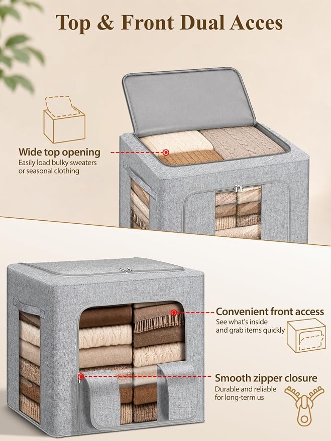 punemi Cashmere Sweater Storage Bag with Natural Cedar Balls & Steel Frame, 50L Garment Storage Bag with Clear Window, Closet Organizer for Cashmere, Wool Sweaters & Knitwear,16.5x12.6x15in, Grey - Image 6