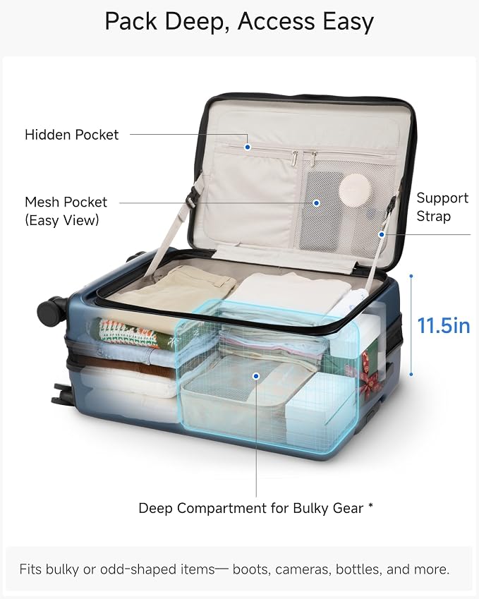 LUGGEX Checked Luggage Top Opening, Expandable Polycarbonate Hard Shell Suitcase with Wheels (FX-Core, Black, 24 Inch, 63L-70L) - Image 4