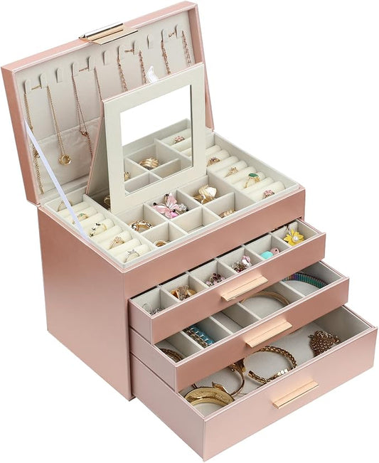 BOOVO Jewelry Boxes for Women, White and Black 6 Layer Large Jewelry Box for Necklace, Bracelet, Earrings, Rings Storage, Jewelry holder Organizer for Girls Gift (Rose Gold, 5 Layer) by BOOVO