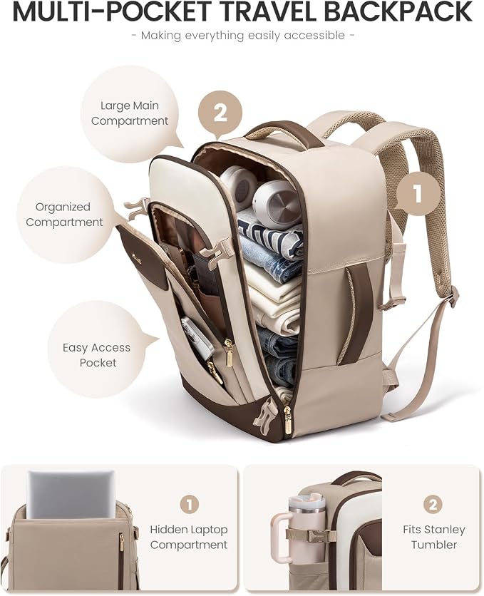 LOVEVOOK 40L Travel Backpack for Women Men, Large Carry on Backpack for Airplanes TSA Personal Item Travel Bag fits 15.6" Laptop, Waterproof Weekender Essentials Airline Approved with 2 Packing Cubes - Image 5