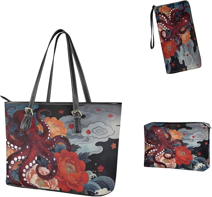 Women Purse Handbags Wallet Sets Leather Shoulder Tote Bag for Women,Top Handle Purse with Wrist Wallet Bag - Image 3