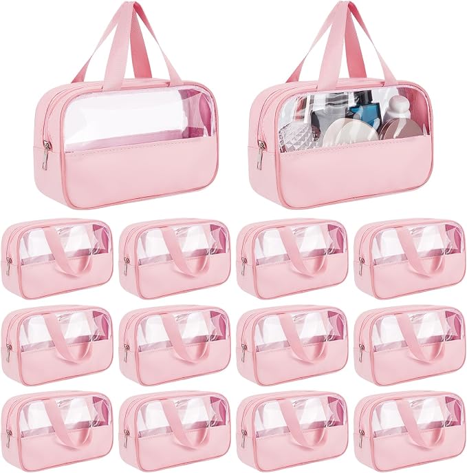 15Pcs Translucent Makeup Bag, 9.8x5.9x2.76Inches Toiletry Bag Travel Storage Carry Pouch Waterproof Portable Cosmetic Travel Bags with Hanging Handles for Toiletries Accessories by INTERWARM