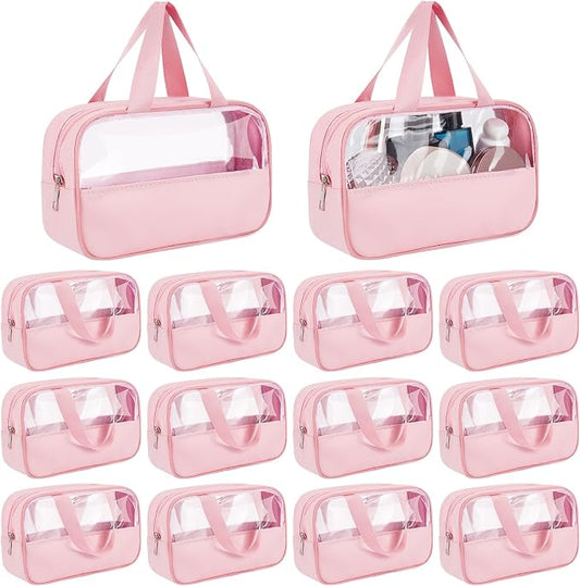 15Pcs Translucent Makeup Bag, 9.8x5.9x2.76Inches Toiletry Bag Travel Storage Carry Pouch Waterproof Portable Cosmetic Travel Bags with Hanging Handles for Toiletries Accessories by INTERWARM
