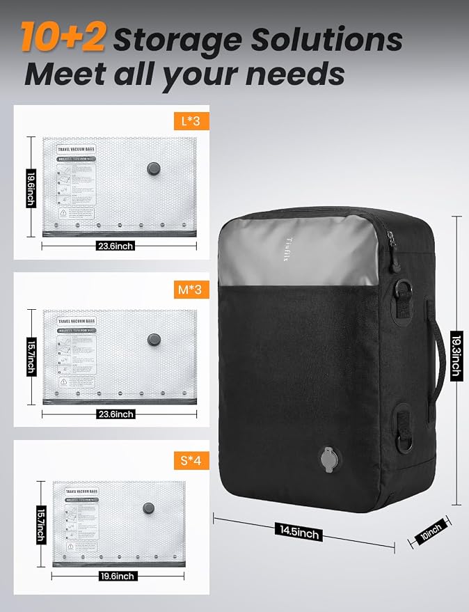 12 Travel Vacuum Bags with Pump for Travel Camping Sports Business TPU&PAPE Space Saver 2 Pack Storage with Portable Air Pump, Compression Packing for Clothes, Luggage, Suitcases - Black 48L - Image 2