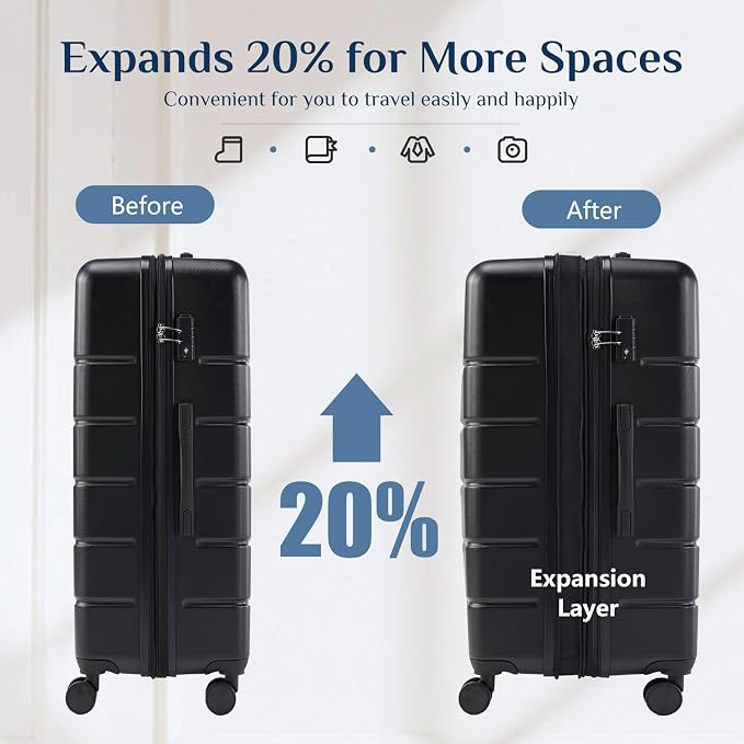 OLIXIS 24 Inch Luggage, Hardside Suitcase with Spinner Wheels, Lightweight ABS Hard Shell Checked Luggage, TSA Approved Lock, Expandable Medium Suitcase for Travel & Business–Black - Image 4