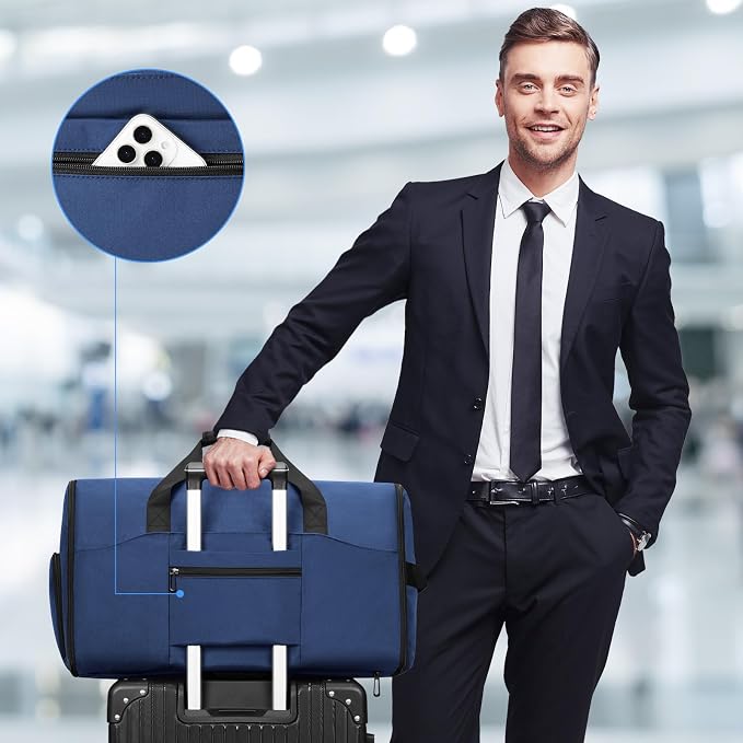 Garment Duffle Bags for Travel,Convertible Garment Bag with Shoes Compartment,Suit Carry-on Bag Expandable with Shoulder Strap for Men and Women Business Trip,Weekend,Wedding(Blue) - Image 4
