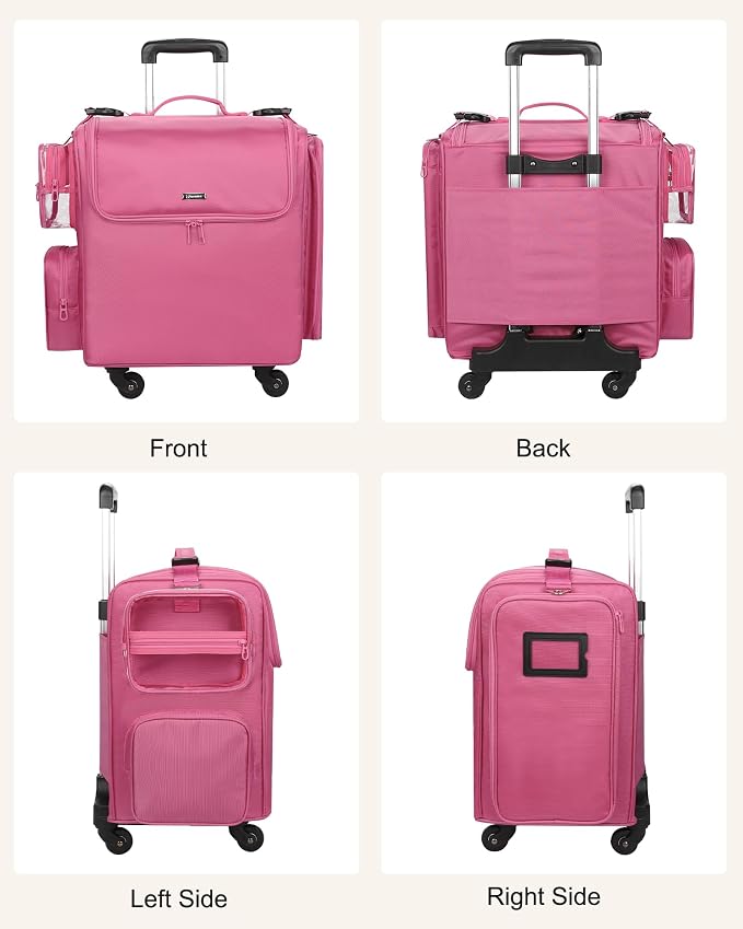 Relavel Rolling Makeup Train Case, Hairstylist Traveling Bag with 4 Wheels, Heat Insulation Full Layer, Adjustable Dividers, Hair Tools and Cosmetics Storage Organizer Trolley Suitcase, Rose Pink - Image 9