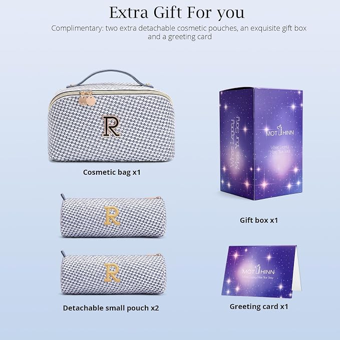 Personalized Gift Travel Makeup Bag: Initial Makeup Organizer Bag for Women | 3-in-1 Custom Make up Bag Set - Vegan Leather Travel Cosmetic Bag - Luxury Gift for Women – Birthday, Anniversary, Graduation - Image 5