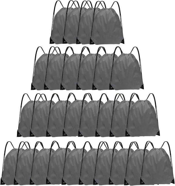 Grneric Drawstring Bags 28 PCS Drawstring Backpack Bulk String Backpack Cinch Bag Sackpack for Men Women Gym (Grey) by Grneric