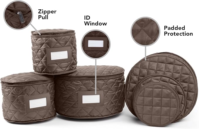 Covermates Keepsakes Dish Storage Set – Padded China & Dinnerware Storage Cases with Dividers, Cup & Stemware Storage, Quilted Polyester Protection, ID Window, Bronze - Image 2