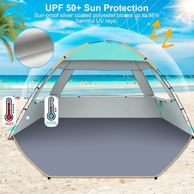 Gorich Beach Tent Sun Shelter for 3/4/6/8/10 Person with UPF 50＋ UV Protection, Lightweight & Easy Setup Beach Shade Canopy, Portable Beach Shade Tent Beach Cabana - Image 3