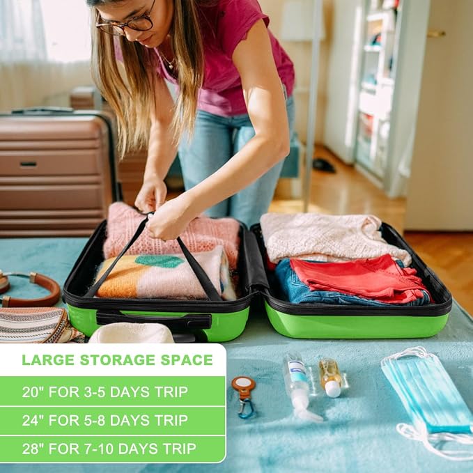 Kono 4 Piece Luggage Sets Expandable(only 28") with Spinner Wheels TSA Lock | Lightweight PC+ABS Hardside Travel Rolling Suitcases 20in 24in 28in Carry on and 12in Mini Cosmetic Case Apple Green - Image 6