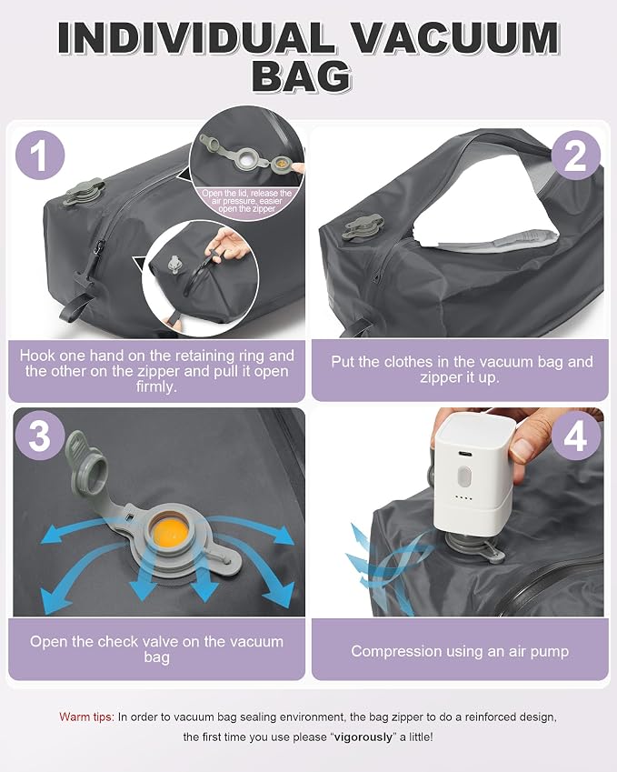 VGCUB Vacuum Backpack Travel with Pump, Vacuum Seal Compression Bags Laptop Backpack Personal Item - Image 3