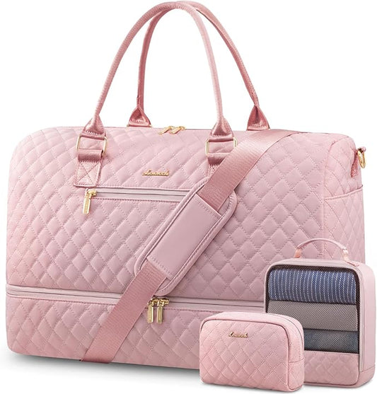 LOVEVOOK Travel Duffle Bag for Women, Weekender Overnight Bag with Shoe Compartment, Carry on Bag with Toiletry Bag, Gym Duffel Bag with Wet Pocket, Hospital Bags for Labor and Delivery 3 Pcs Set by LOVEVOOK
