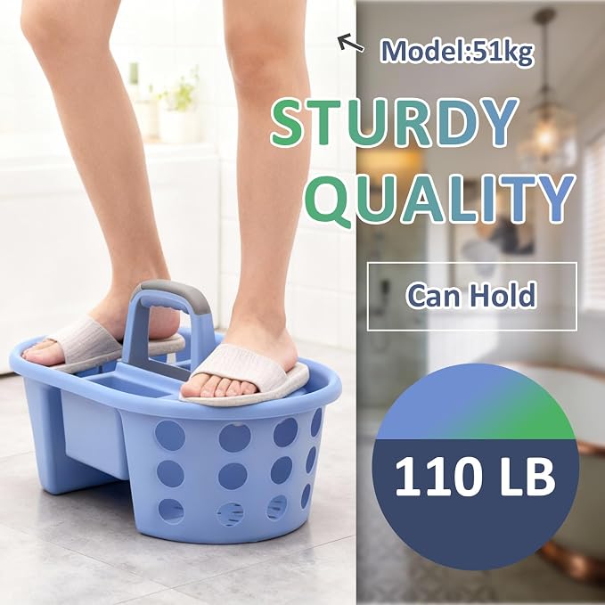 SIMPLYKLEEN Large Shower Caddy Portable 2PC - Made in USA Plastic Jumbo Size Dorm Storage Candy Tote with Handle Shower Organizer for Bathroom, Pantry, Kitchen, College Dorm, Green/Periwinkle - Image 5
