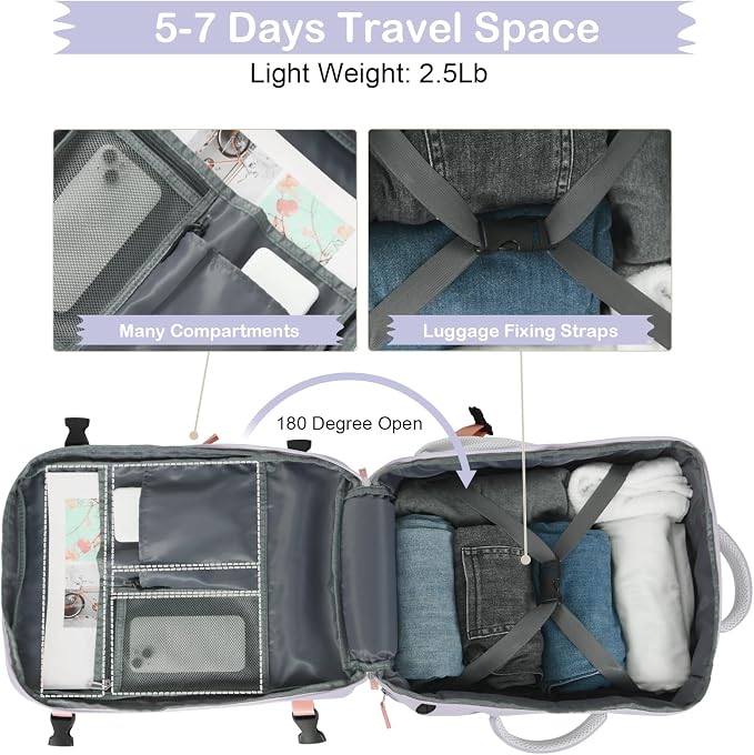 Hanples Travel Backpack for Women, 17 Inch Waterproof Laptop Backpack | 40L Large Carry on Backpack, TSA Flight Approved Anti Theft Travel Bag, Casual Daypack with 2 Toiletry Bags for Trips, Purple - Image 8