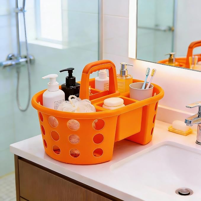 SIMPLYKLEEN Large Shower Caddy Portable 2PC - Made in USA Plastic Jumbo Size Dorm Storage Candy Tote with Handle Shower Organizer for Bathroom, Pantry, Kitchen, College Dorm, Orange/Purple - Image 8