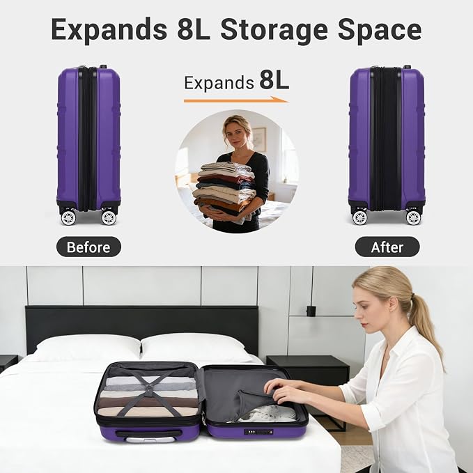 Kono Carry On Luggage 22x14x9 Airline Approved with Spinner Wheels | Lightweight PC+ABS 20 Inch Luggage with TSA Lock,Expandable Hard Shell Carry On Suitcases for Men Women,Purple - Image 7