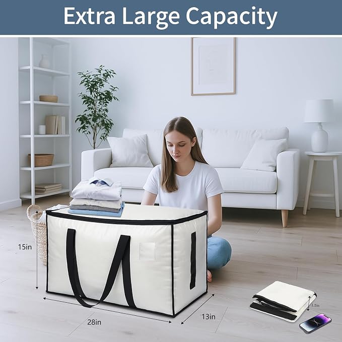 4 Pack-Extra Large Heavy Duty Moving Bags - Waterproof Storage Totes with Handles & Zippers, Foldable for College Dorm, Storage (Clear) - Image 2