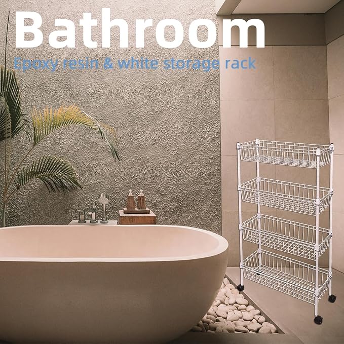 NSF white 4-layer storage rack, refrigerator crevice rack, washing machine crevice rack, laundry room dirty clothes storage, multifunctional household epoxy resin deep mesh basket - Image 7