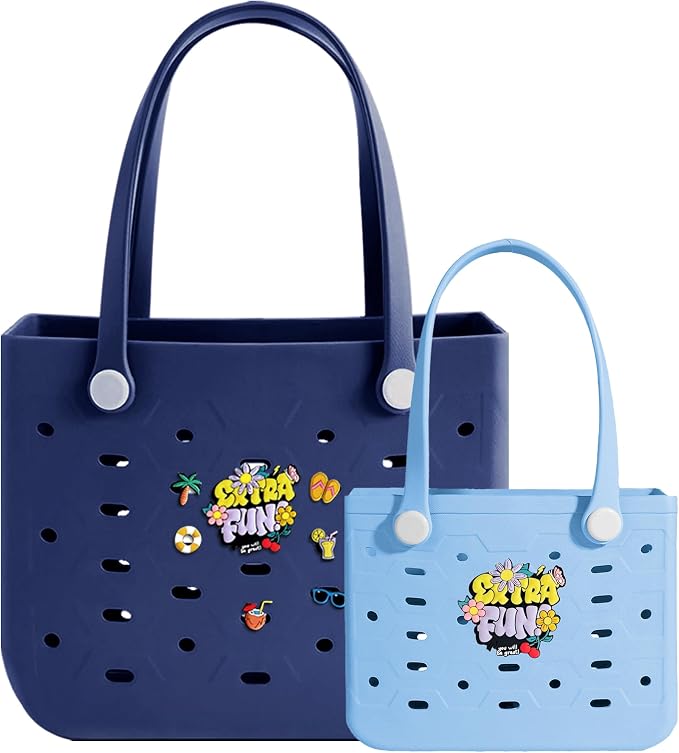 2-Pack Beach Bags Medium & Small,Waterproof Sandproof Rubber Tote Set for Women Men, Vacation Pool Boat Essentials - Image 5