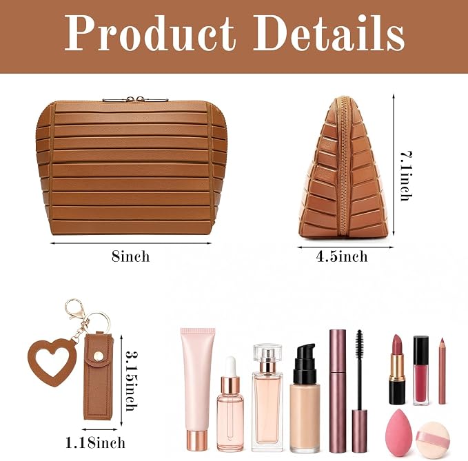 Large Capacity Travel Cosmetic Bag, Foldable Standing Makeup Organizer, Waterproof PVC Makeup Bag with Adjustable Dividers, 27 Pockets and 3 Makeup Brush Slots for Travel Home. (Brown) - Image 2