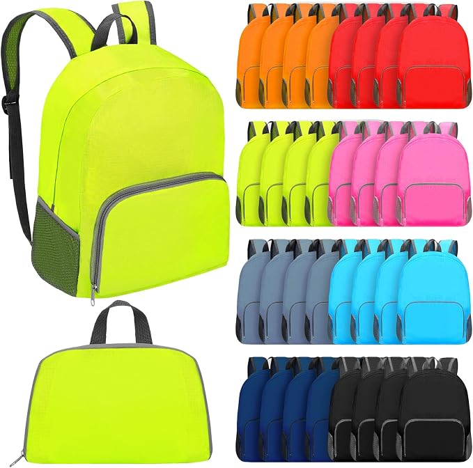 48 Pcs 17 Inch Foldable Backpacks in Bulk Classic Back Packs Colorful Book Bags Lightweight Basic Bookbags Wholesale for Homeless Student School Supply Outdoor Travel by Unknown